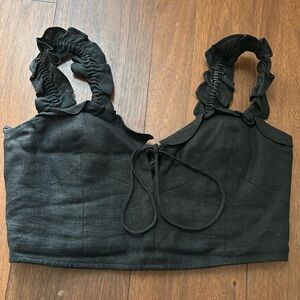 Reformation Black Ruched-Strap Crop Top